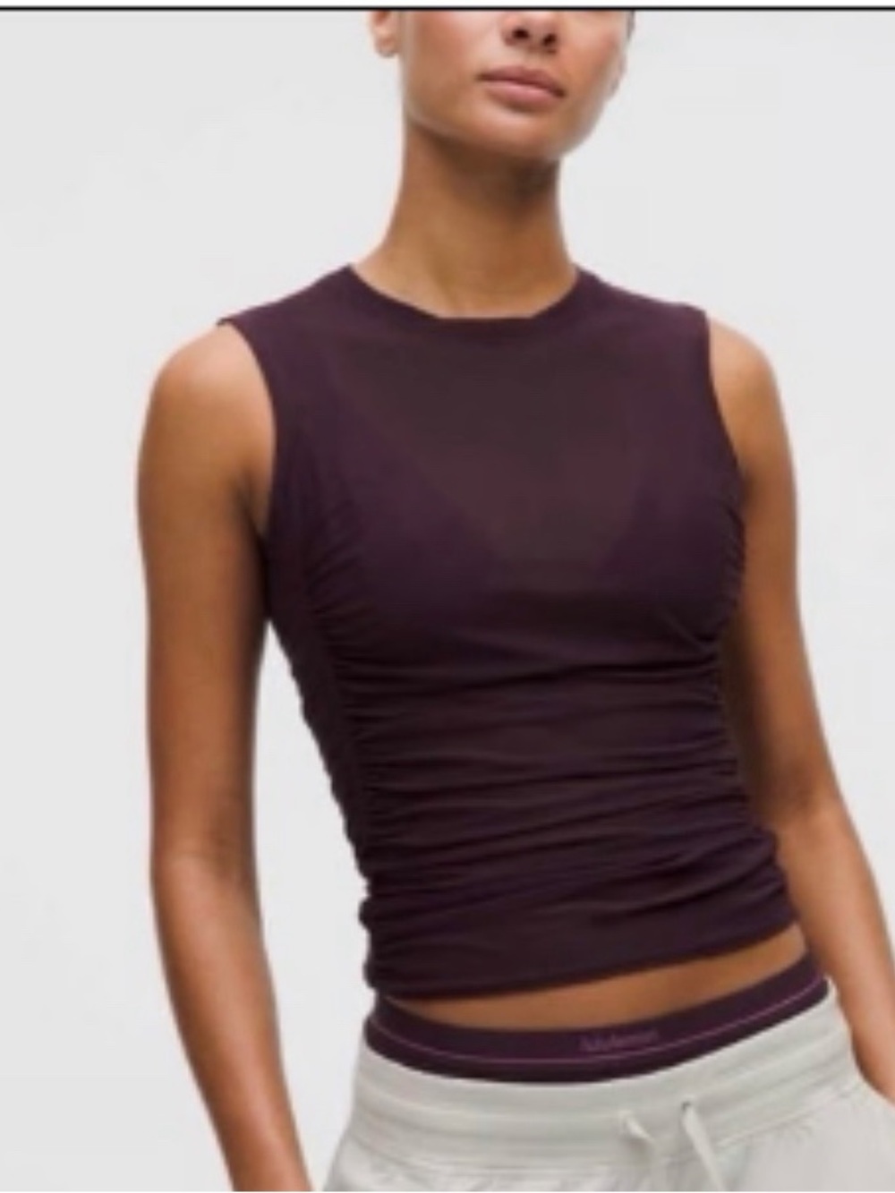 Lululemon Mesh Ruched Tank Top Burgundy Sleeveless Crew Neck Stretch M NWOT